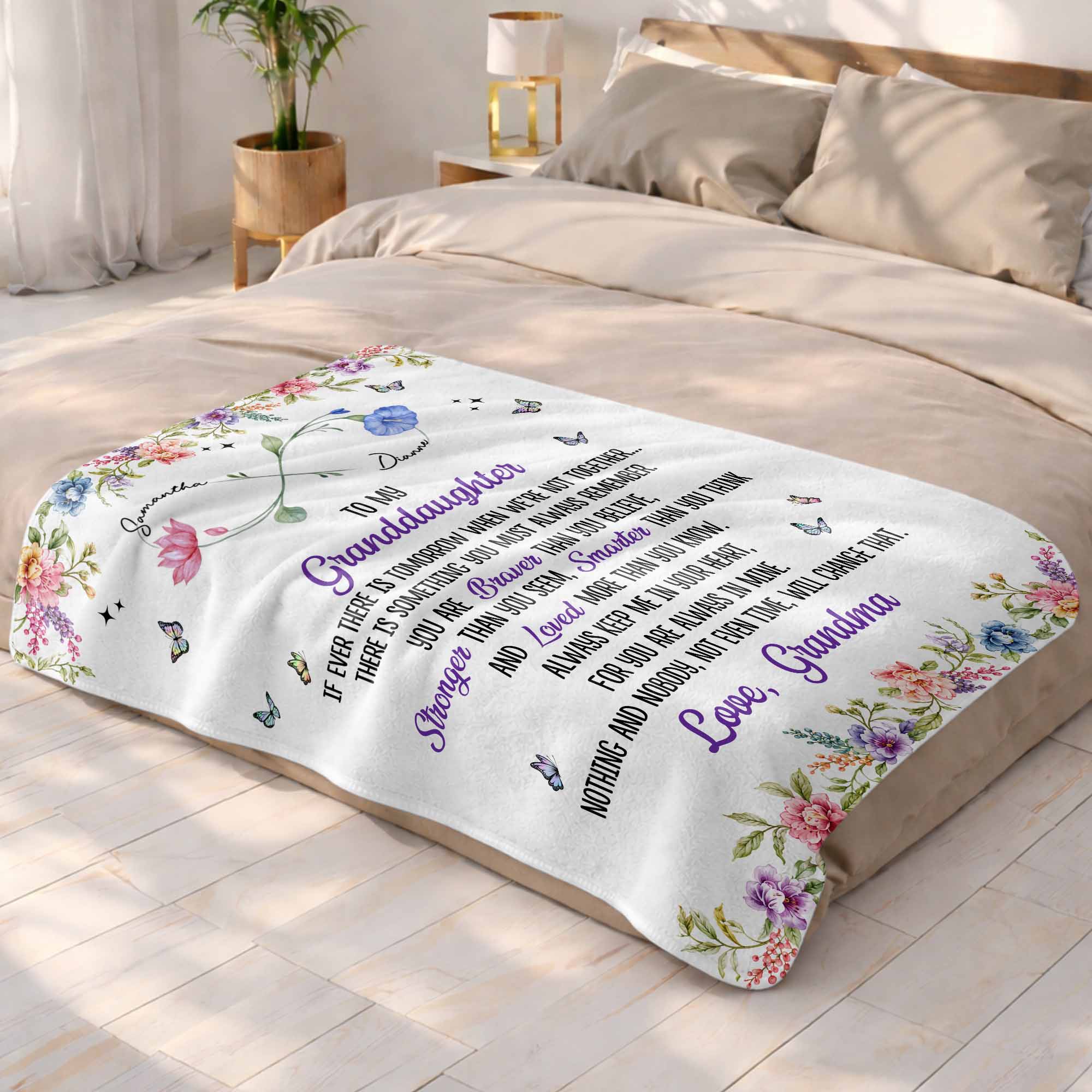 Personalized Birth Month Flowers Blanket Custom Gift for Granddaughter