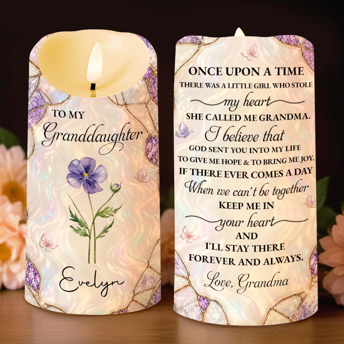 Personalized Custom LED Candle Birth Month Flower Gift for Granddaughter