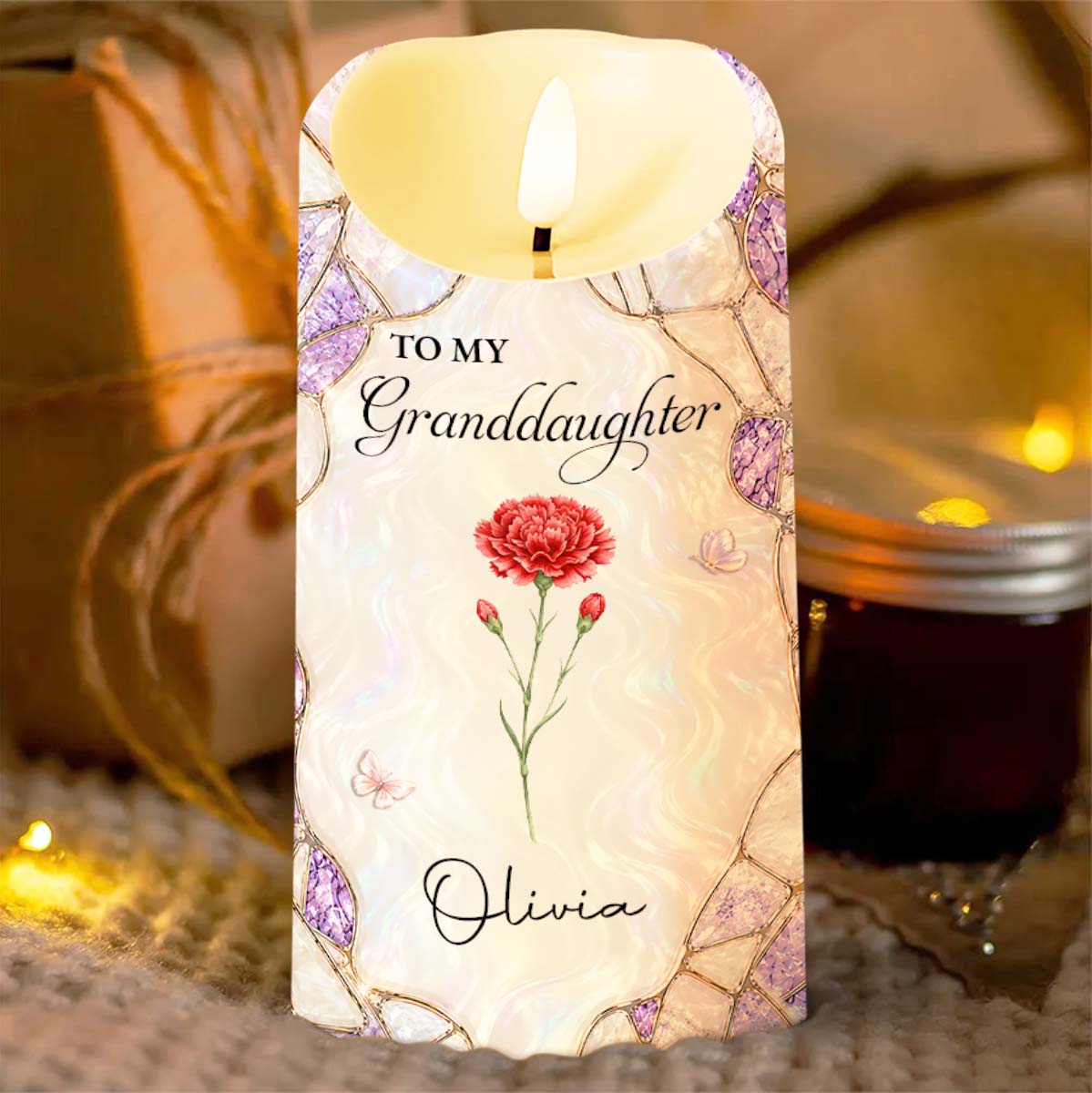 Personalized Custom LED Candle Birth Month Flower Gift for Granddaughter