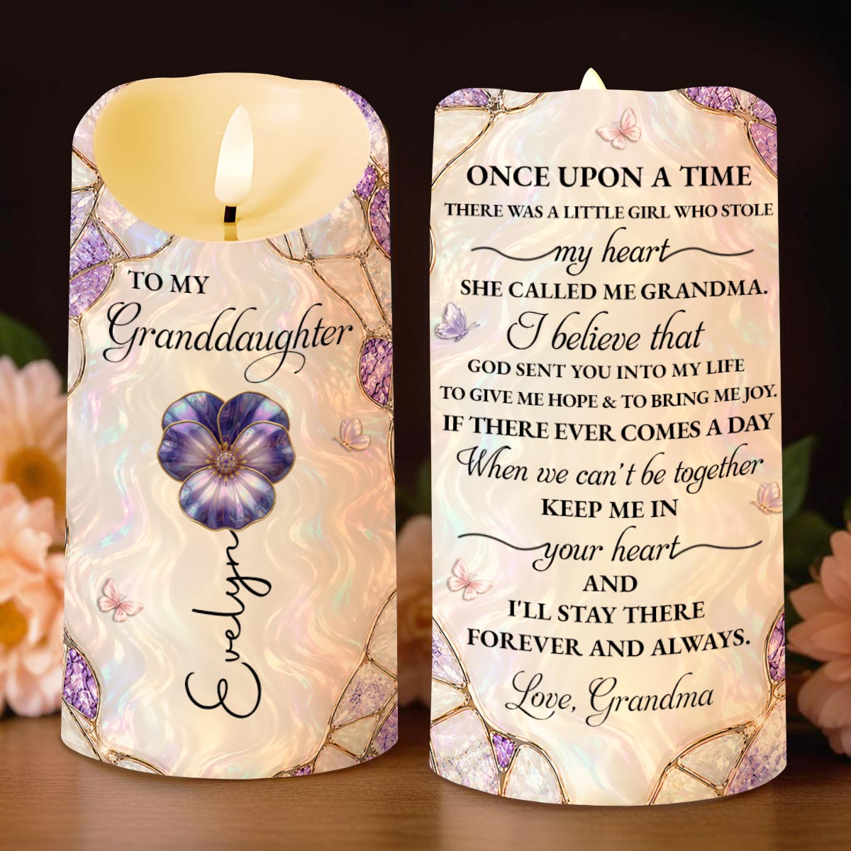 Personalized LED Candle Custom Flower Gift for Granddaughter