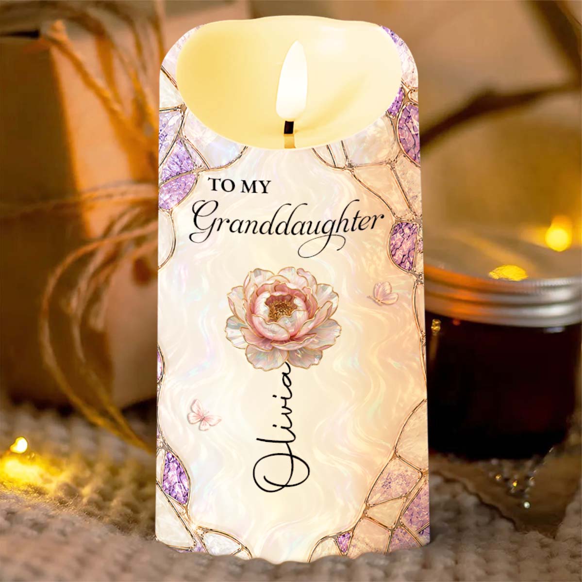 Personalized LED Candle Custom Flower Gift for Granddaughter