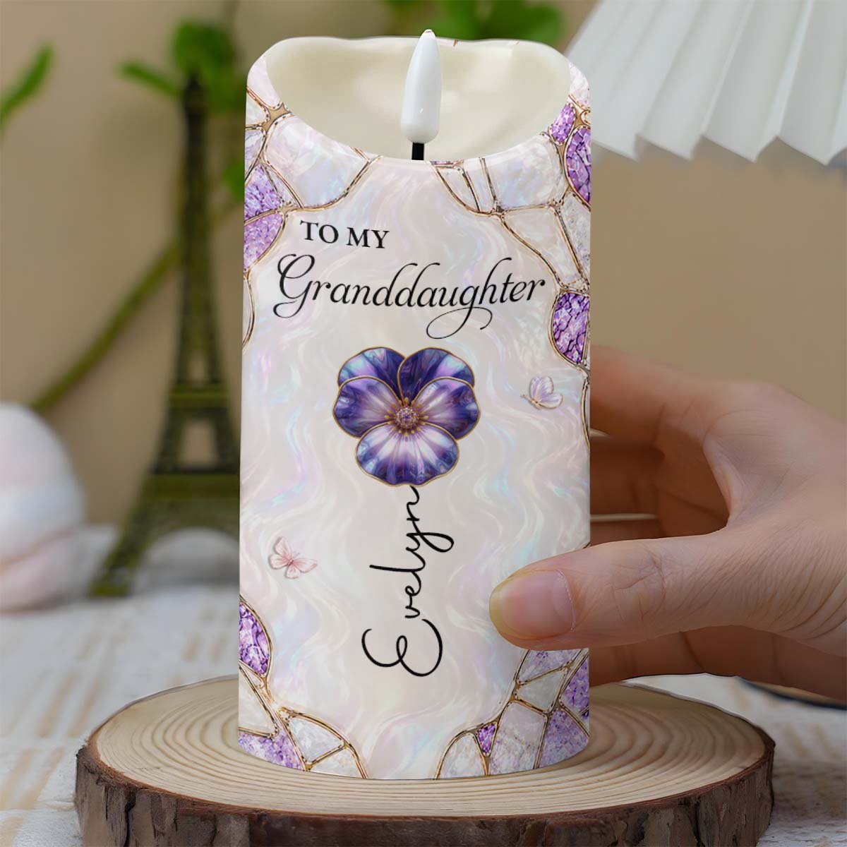 Personalized LED Candle Custom Flower Gift for Granddaughter