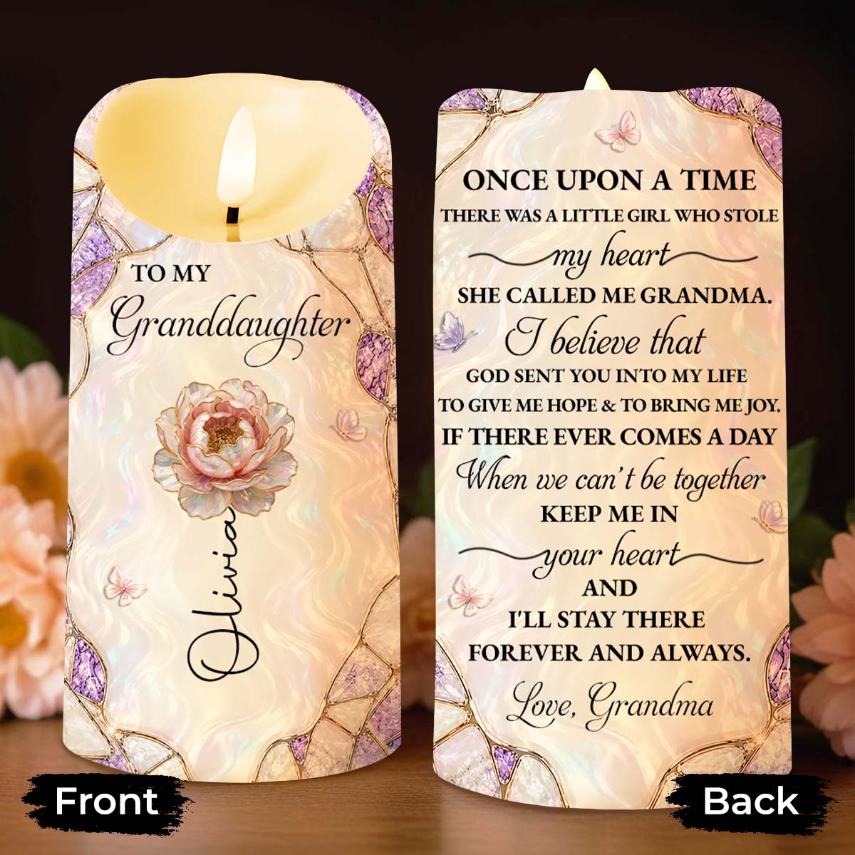 Personalized LED Candle Custom Flower Gift for Granddaughter