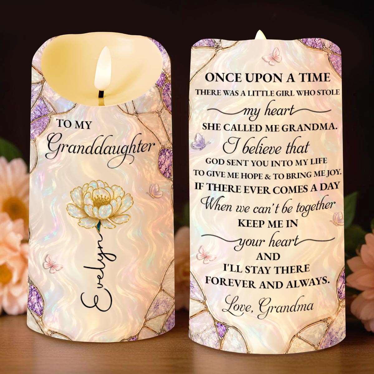 Personalized LED Candle Custom Birth Month Flower Gift for Granddaughter