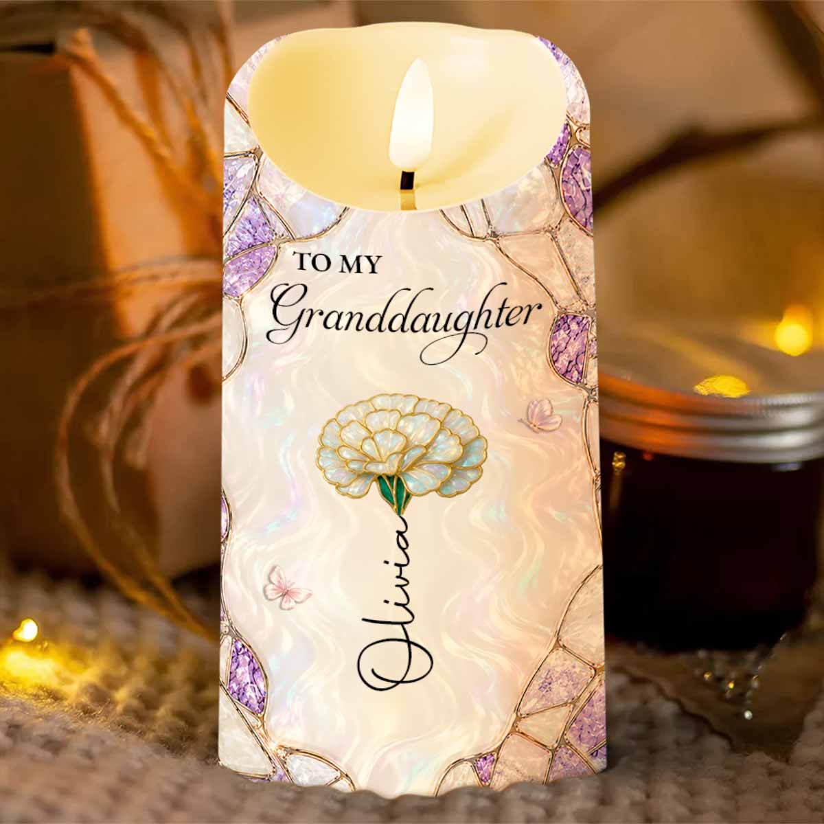 Personalized LED Candle Custom Birth Month Flower Gift for Granddaughter