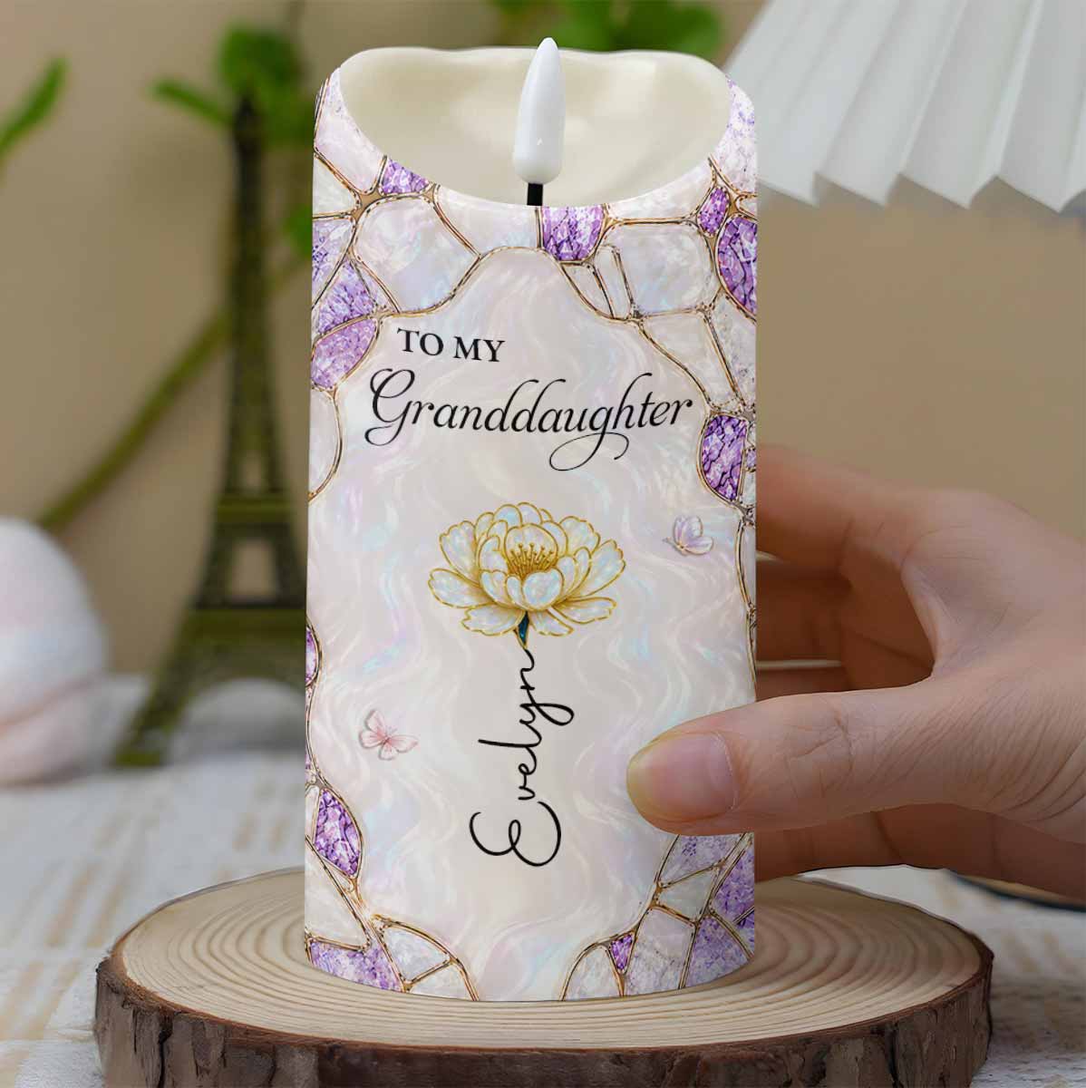 Personalized LED Candle Custom Birth Month Flower Gift for Granddaughter