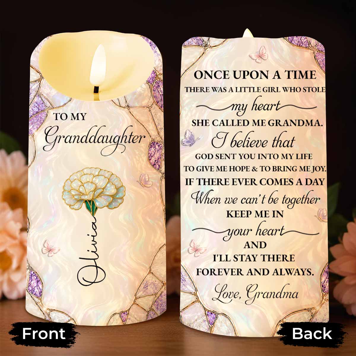 Personalized LED Candle Custom Birth Month Flower Gift for Granddaughter