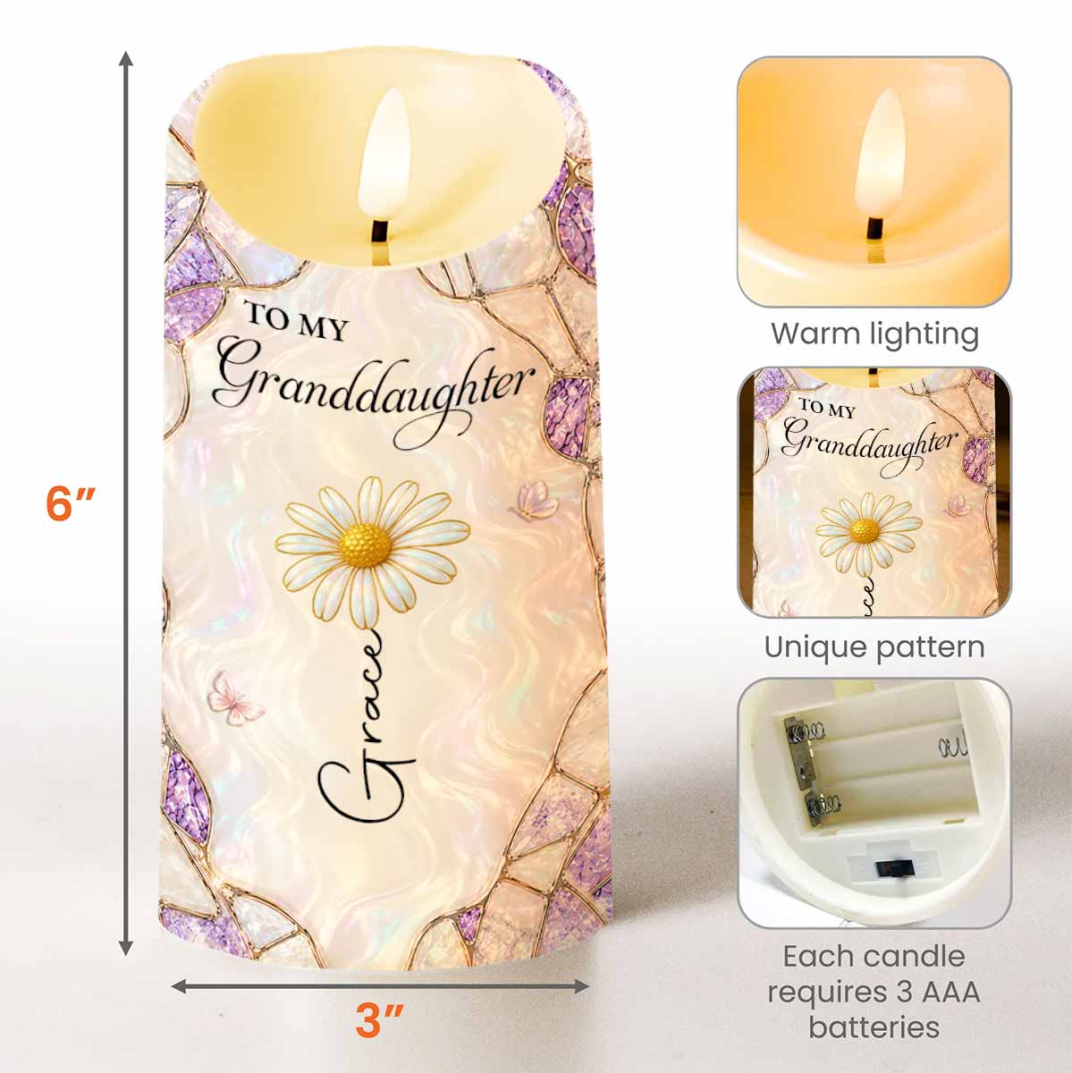 Personalized LED Candle Custom Birth Month Flower Gift for Granddaughter