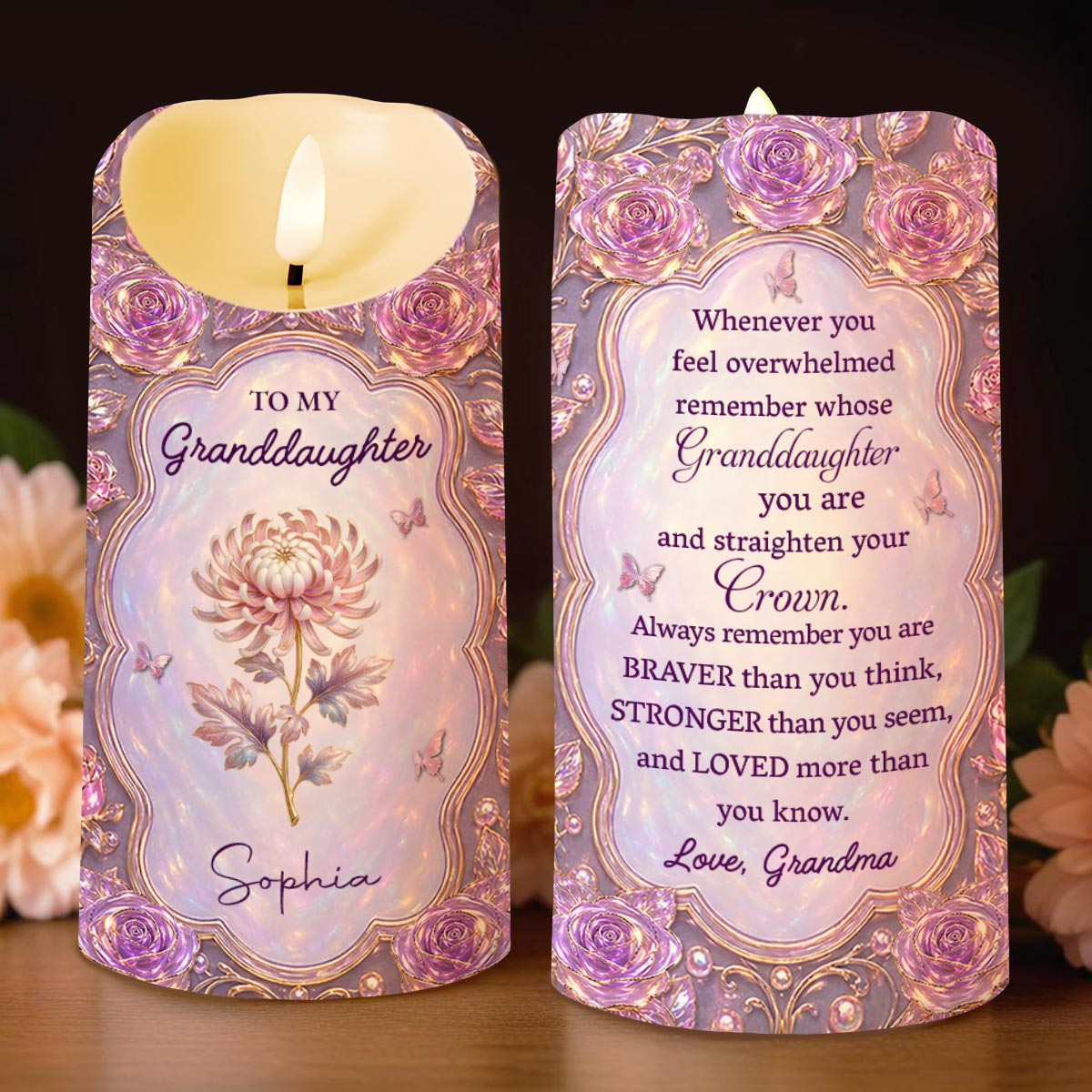 Personalized LED Candle Custom Name Gift for Granddaughter
