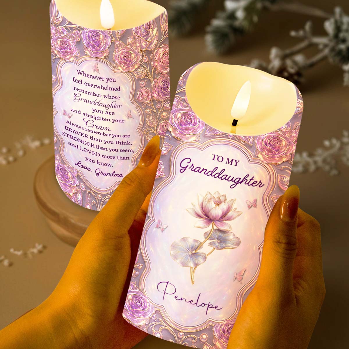 Personalized LED Candle Custom Name Gift for Granddaughter