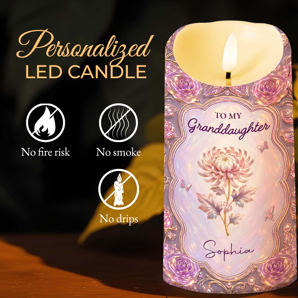 Personalized LED Candle Custom Name Gift for Granddaughter