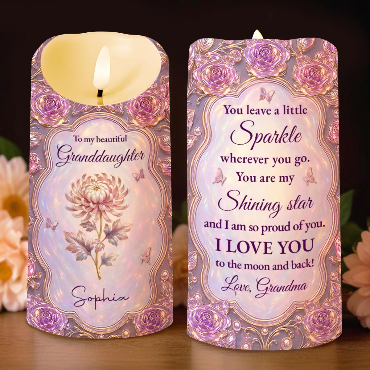 Personalized LED Candle Custom Name Gift for Granddaughter