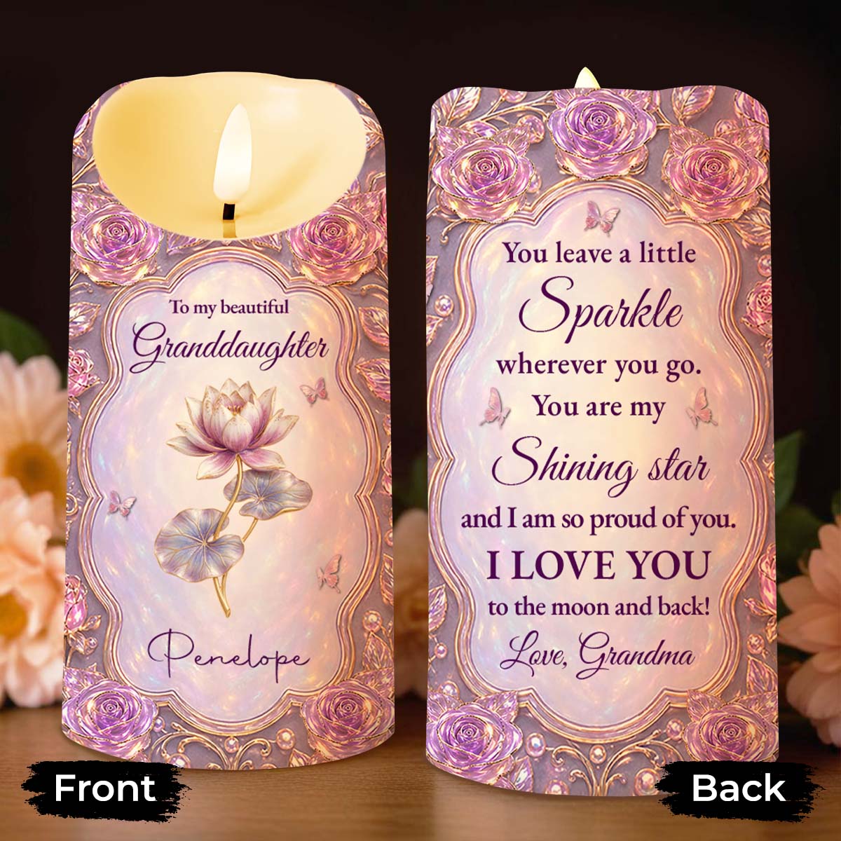 Personalized LED Candle Custom Name Gift for Granddaughter