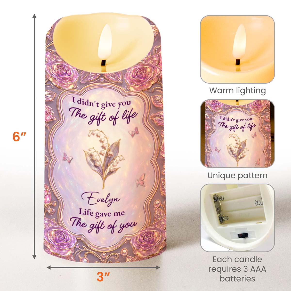Personalized LED Candle Custom Rose Gift for Granddaughter