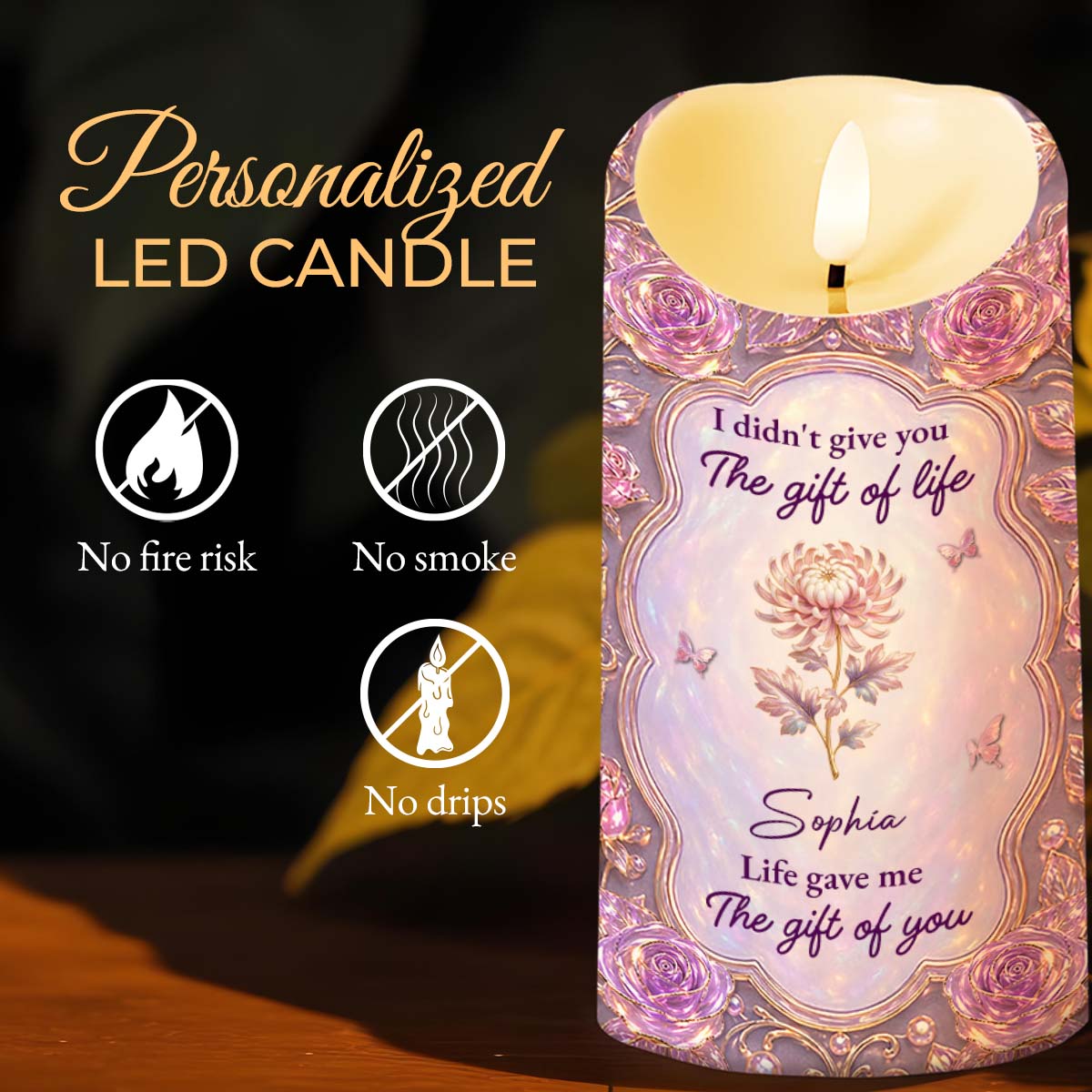 Personalized LED Candle Custom Rose Gift for Granddaughter