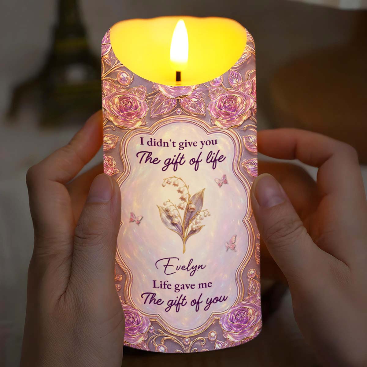 Personalized LED Candle Custom Rose Gift for Granddaughter