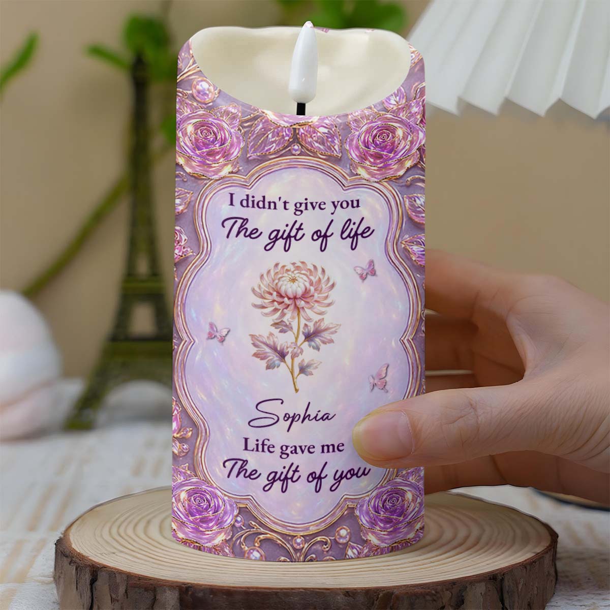 Personalized LED Candle Custom Rose Gift for Granddaughter