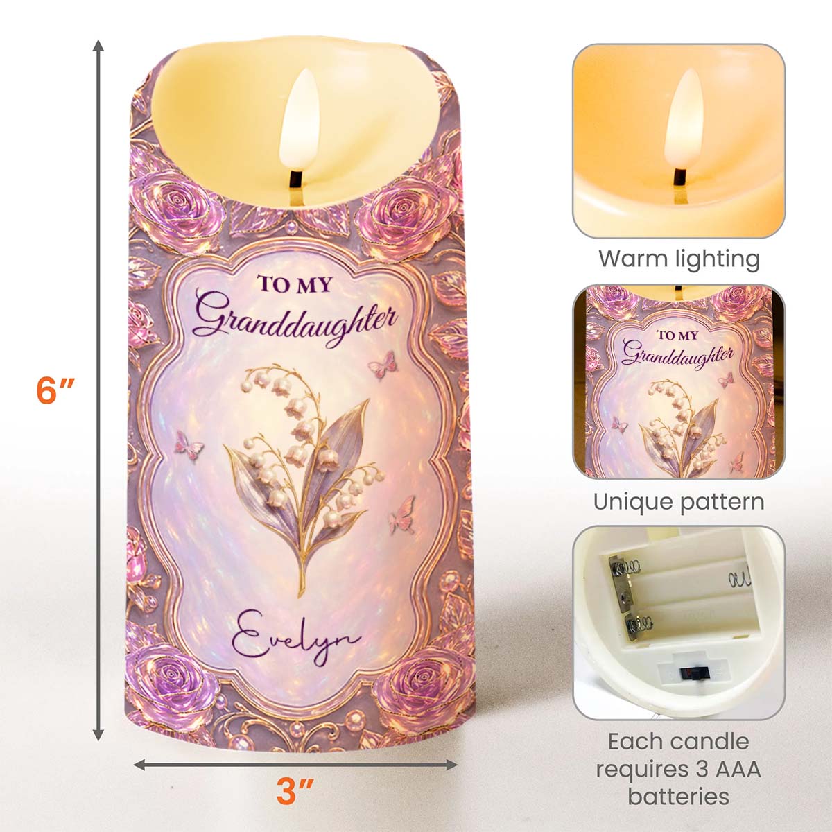 Personalized LED Candle Custom Birth Month Flowers Gift for Granddaughter