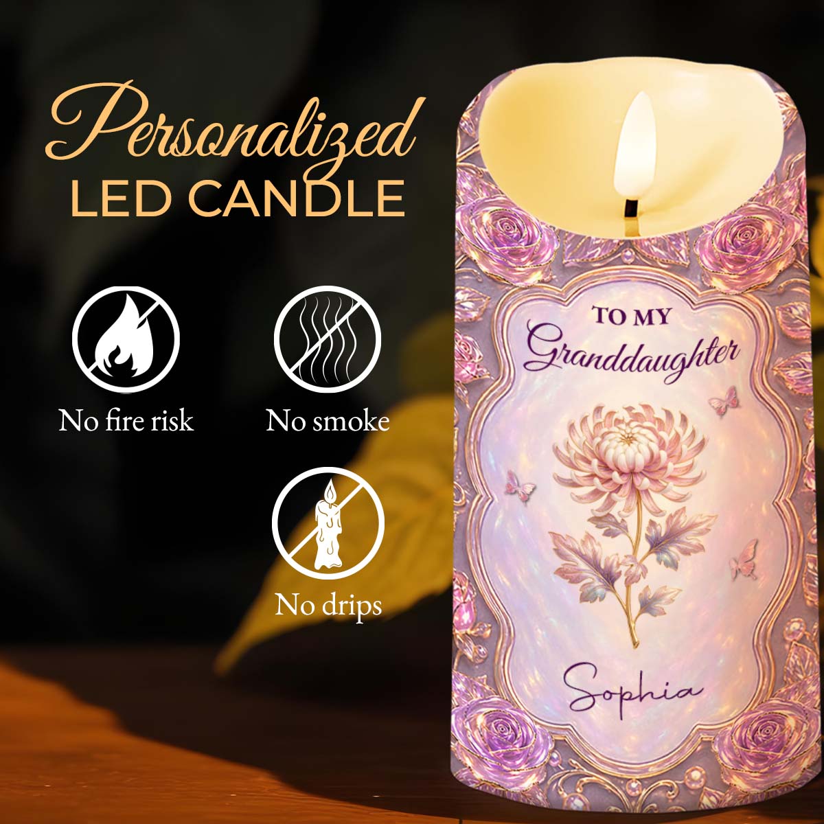 Personalized LED Candle Custom Birth Month Flowers Gift for Granddaughter