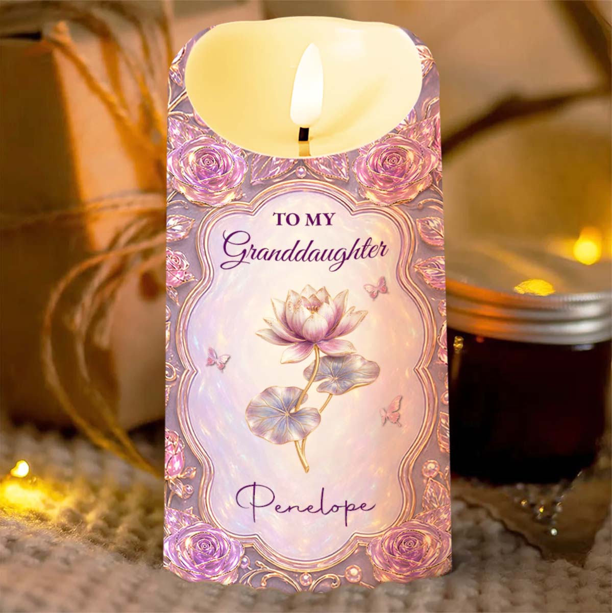 Personalized LED Candle Custom Birth Month Flowers Gift for Granddaughter
