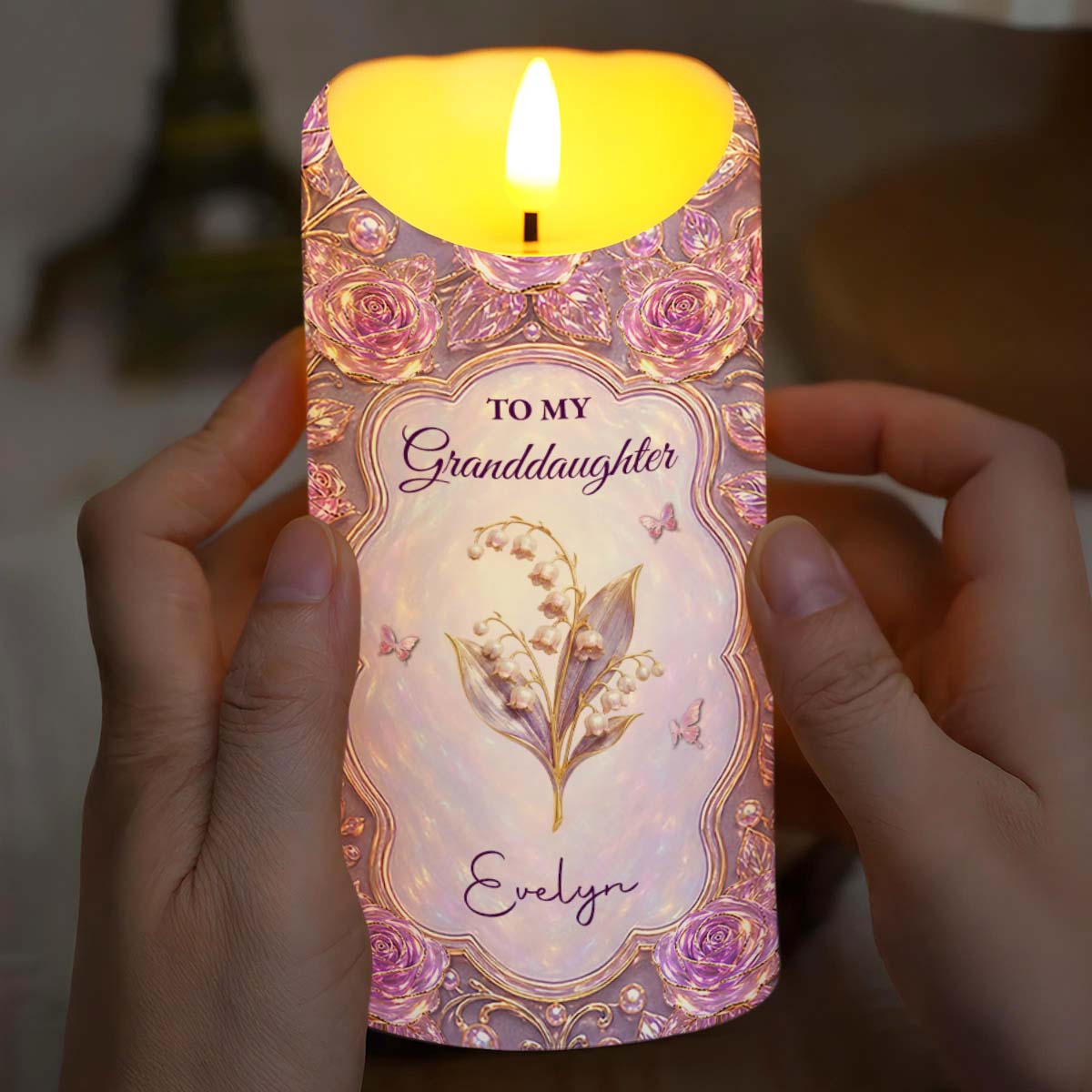 Personalized LED Candle Custom Birth Month Flowers Gift for Granddaughter