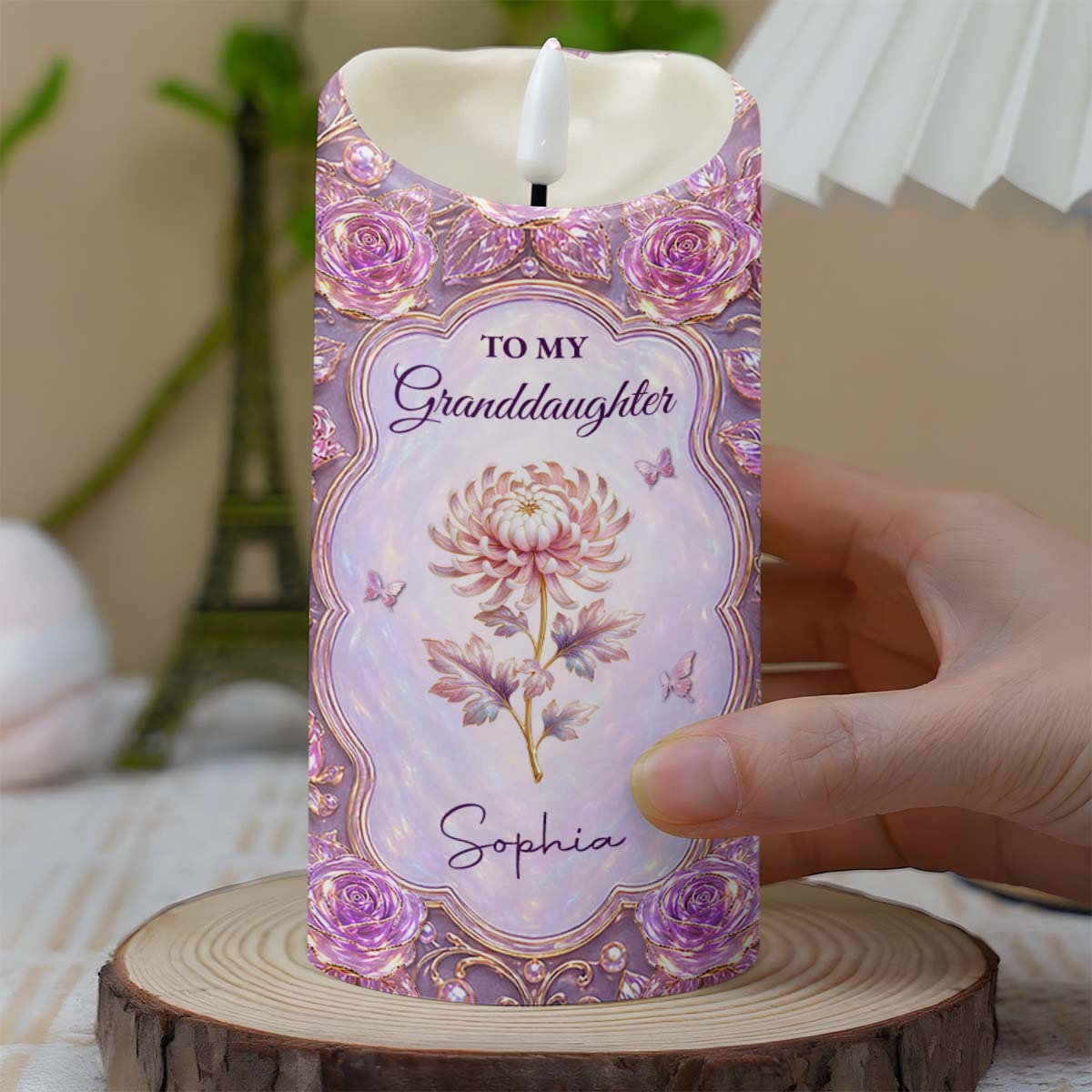 Personalized LED Candle Custom Birth Month Flowers Gift for Granddaughter
