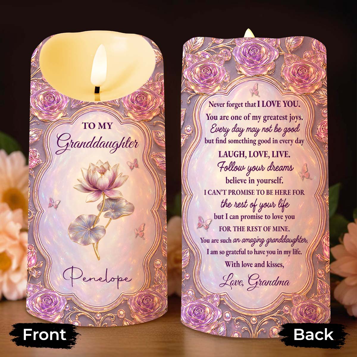 Personalized LED Candle Custom Birth Month Flowers Gift for Granddaughter