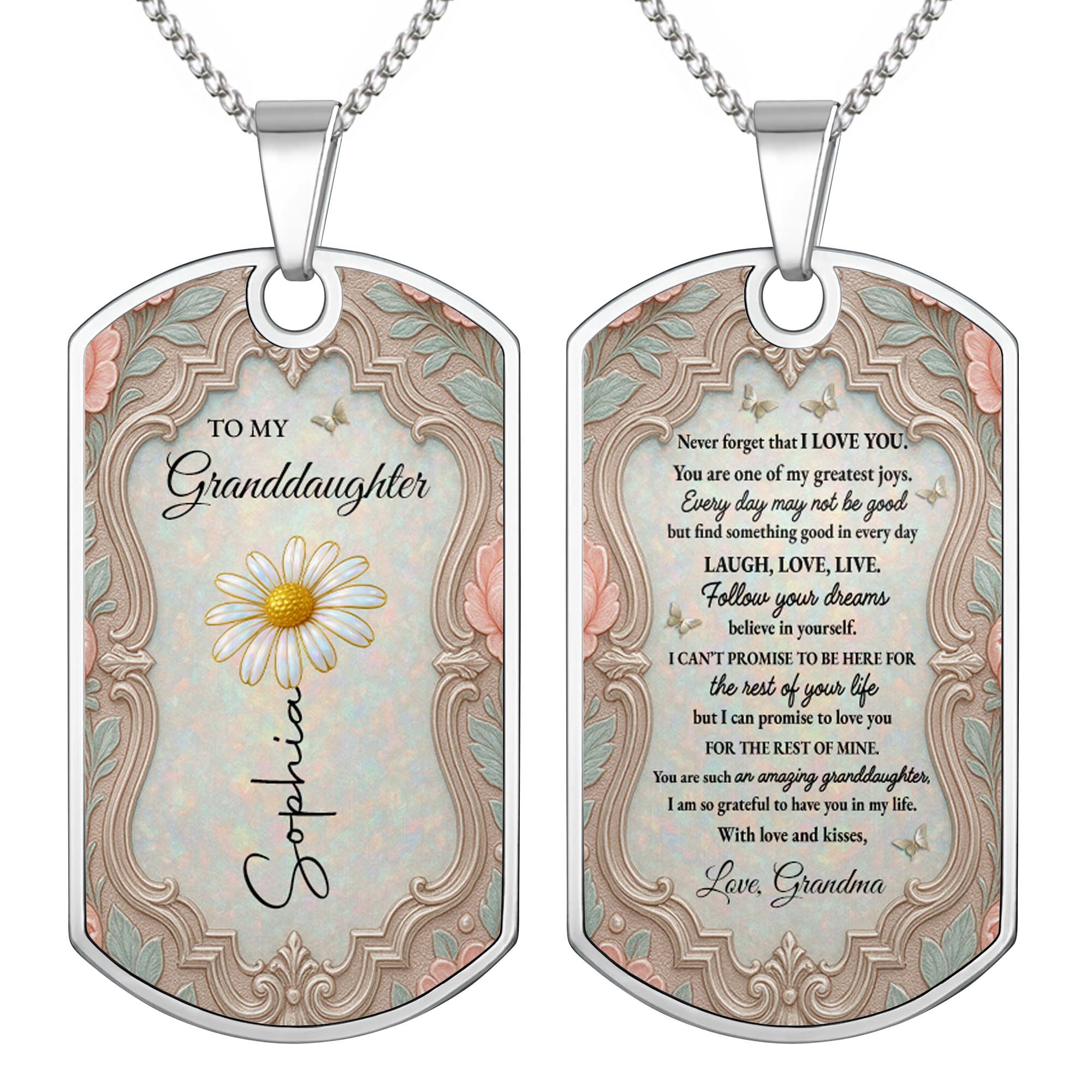 Personalized Dog Tag Necklace Custom Gift for Granddaughter
