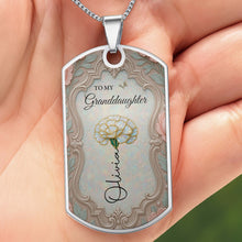 Load image into Gallery viewer, Personalized Dog Tag Necklace for Granddaughter with Birth Month Flower
