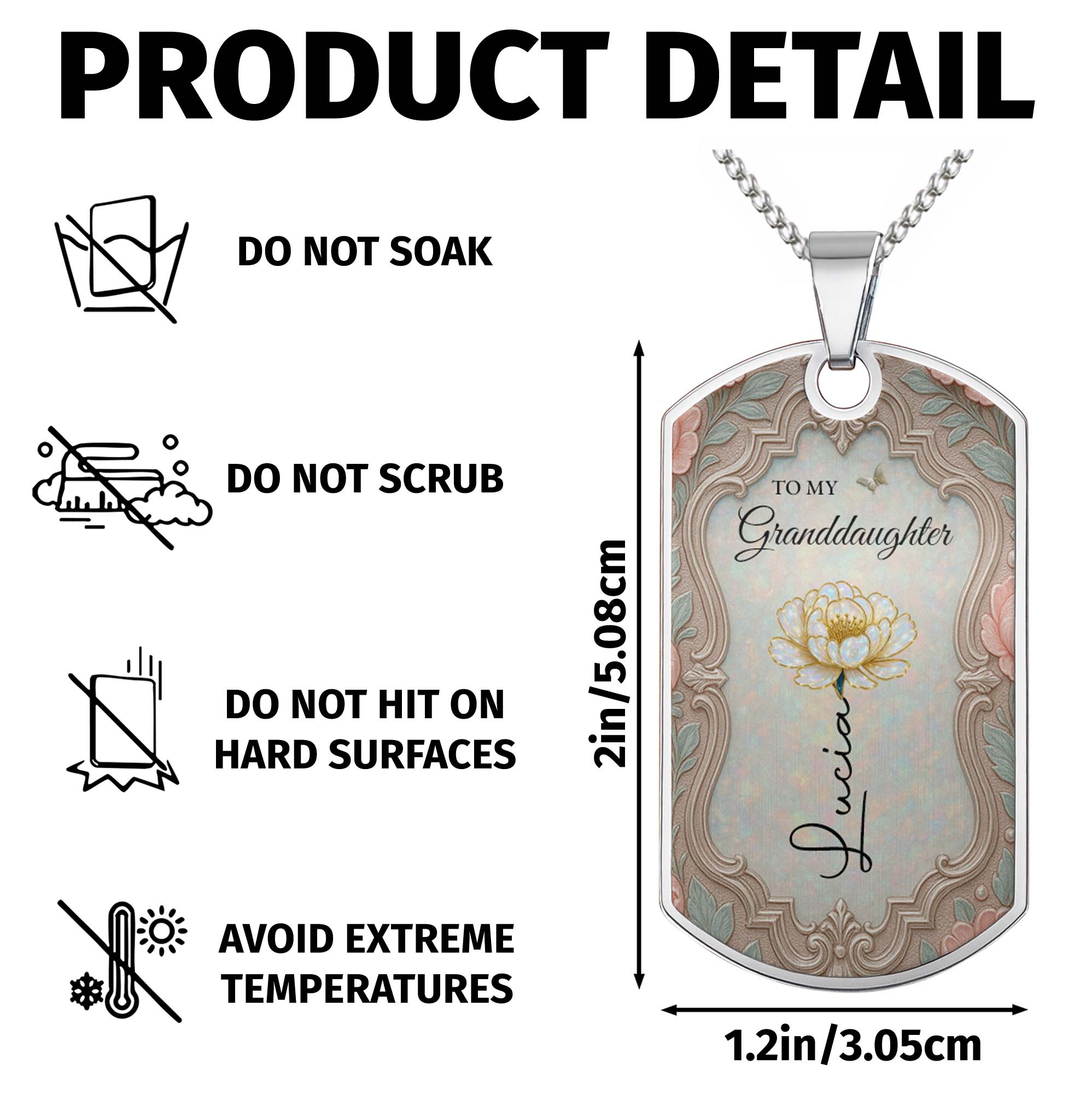 Personalized Dog Tag Necklace for Granddaughter with Birth Month Flower