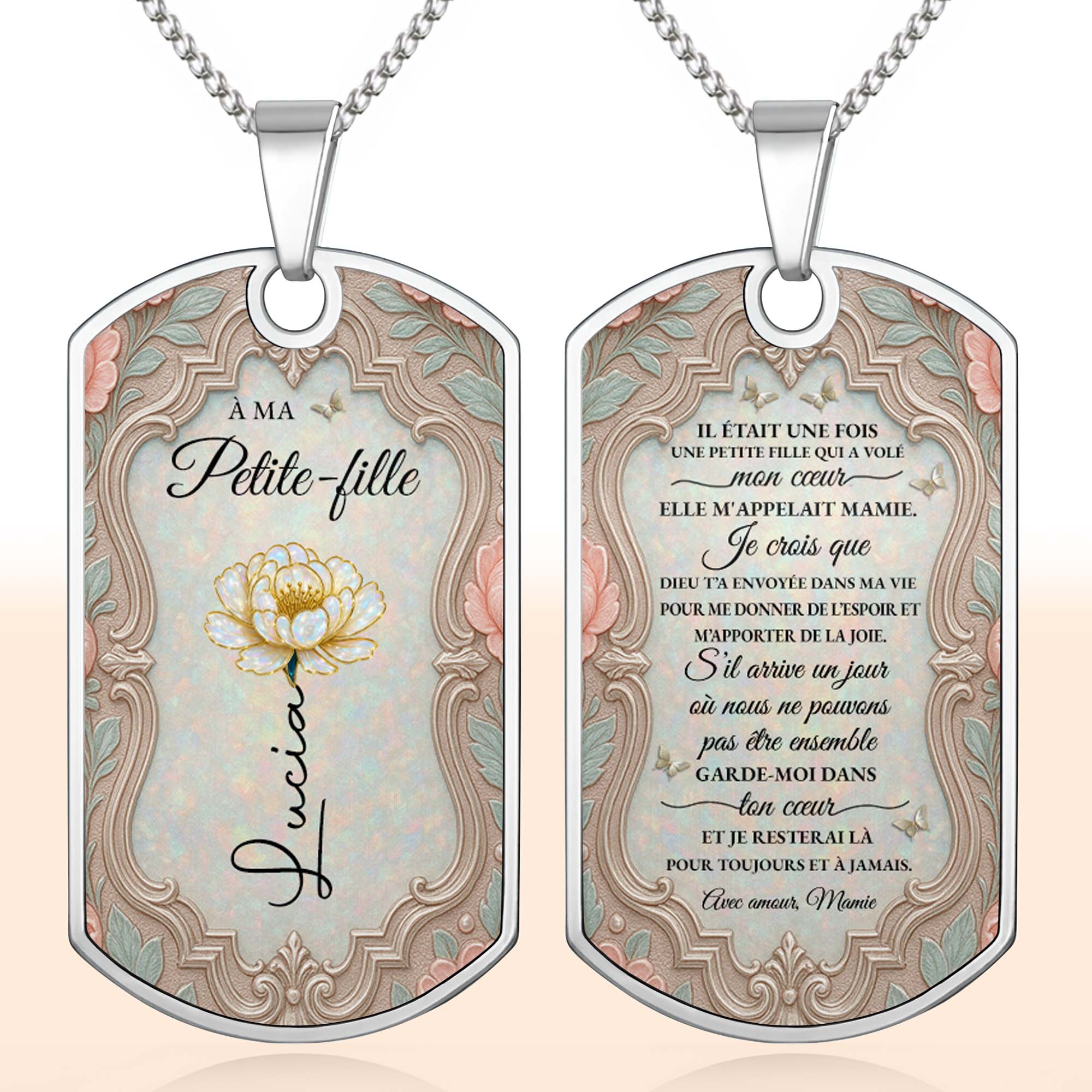 Personalized Dog Tag Necklace Custom Name for Granddaughter