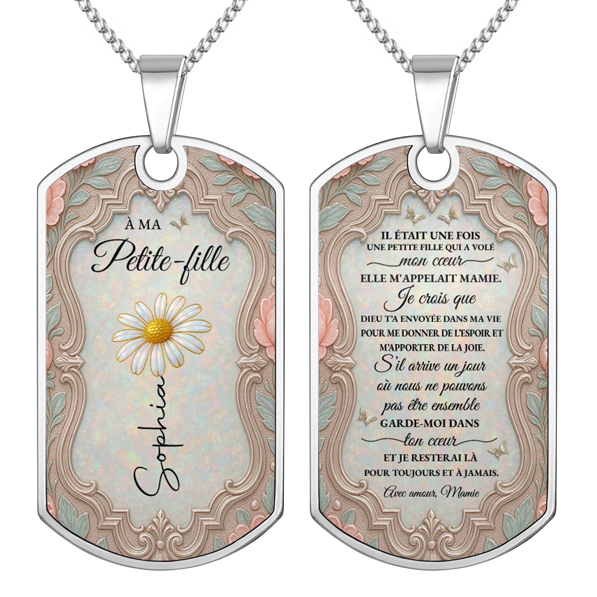 Personalized Dog Tag Necklace Custom Name for Granddaughter