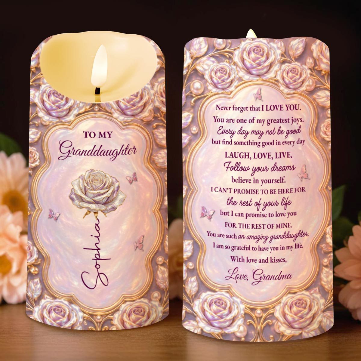 Personalized LED Candle Custom Name Gift for Granddaughter