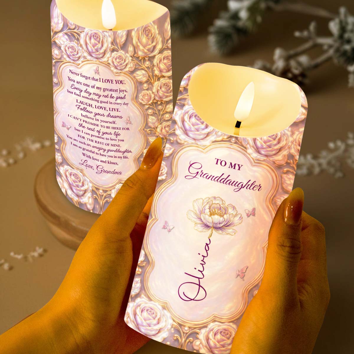 Personalized LED Candle Custom Name Gift for Granddaughter
