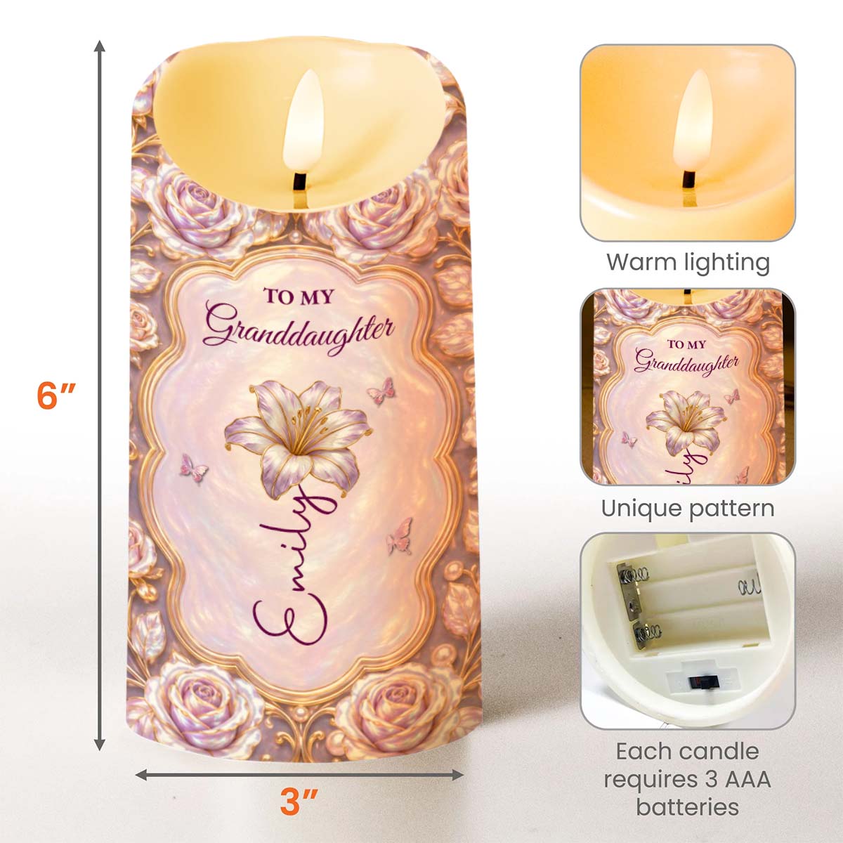 Personalized LED Candle Custom Name Gift for Granddaughter