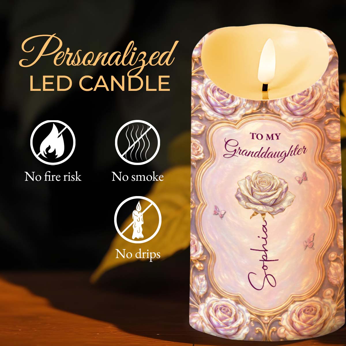 Personalized LED Candle Custom Name Gift for Granddaughter