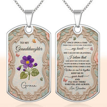Load image into Gallery viewer, Personalized Stainless Steel Dog Tag Necklace for Granddaughter - Custom Name Flower &amp; Butterfly Gift
