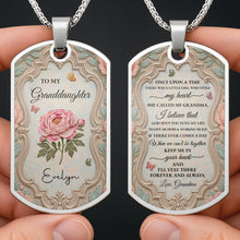 Load image into Gallery viewer, Personalized Stainless Steel Dog Tag Necklace for Granddaughter - Custom Name Flower &amp; Butterfly Gift
