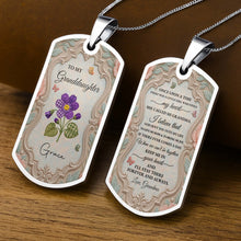 Load image into Gallery viewer, Personalized Stainless Steel Dog Tag Necklace for Granddaughter - Custom Name Flower &amp; Butterfly Gift
