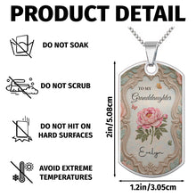 Load image into Gallery viewer, Personalized Stainless Steel Dog Tag Necklace for Granddaughter - Custom Name Flower &amp; Butterfly Gift
