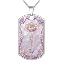 Load image into Gallery viewer, Personalized Birth Month Flower Dog Tag Necklace Custom Name for Daughter
