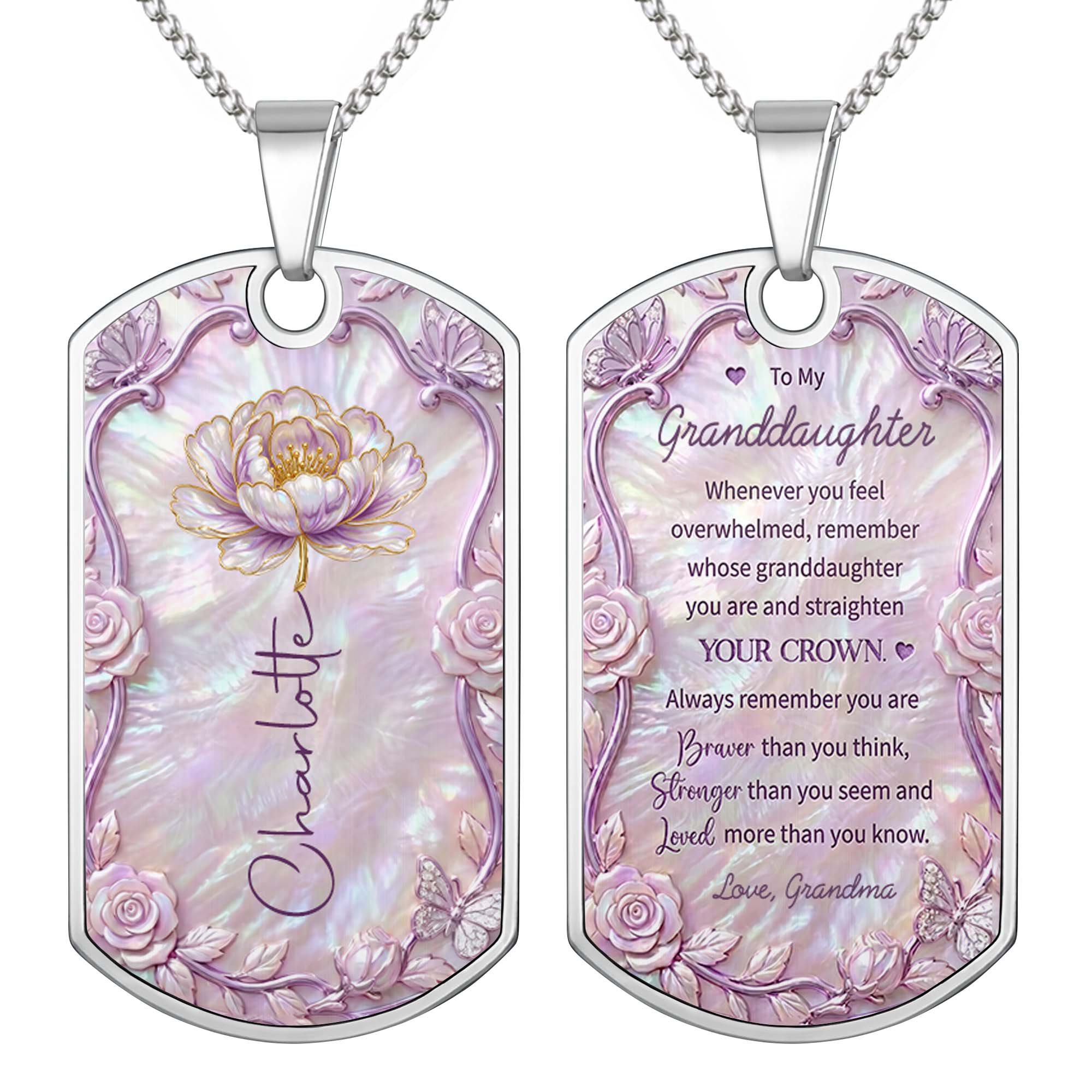 Personalized Birth Month Flower Dog Tag Necklace Custom Name for Daughter