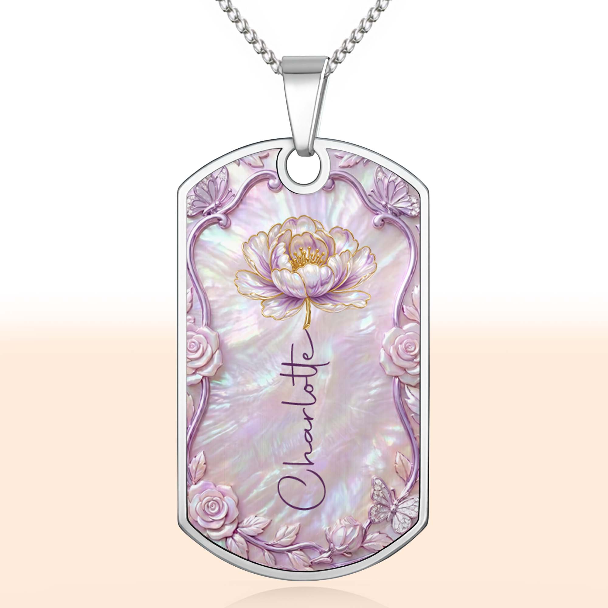 Personalized Birth Month Flower Dog Tag Necklace Custom Name for Daughter