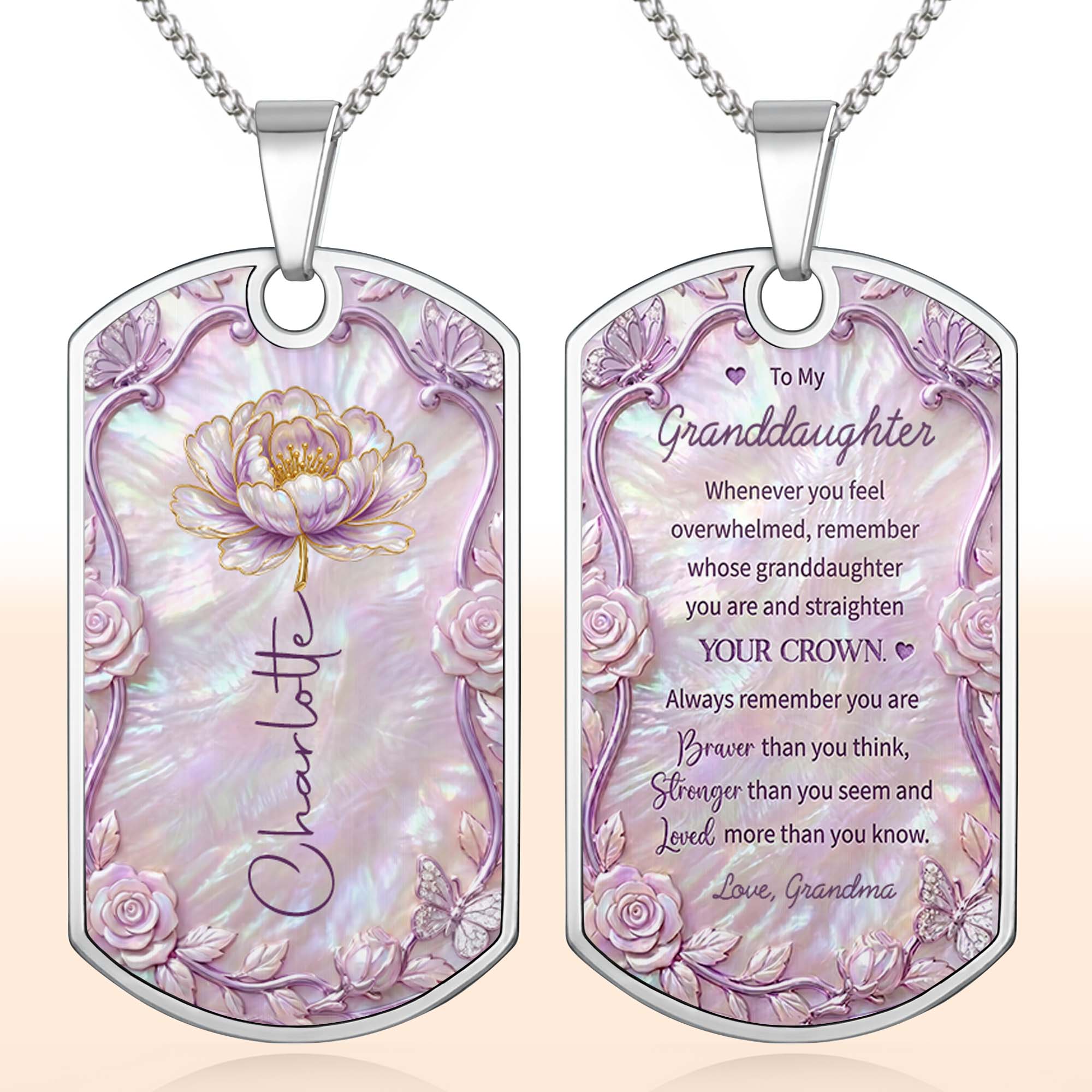 Personalized Birth Month Flower Dog Tag Necklace Custom Name for Daughter