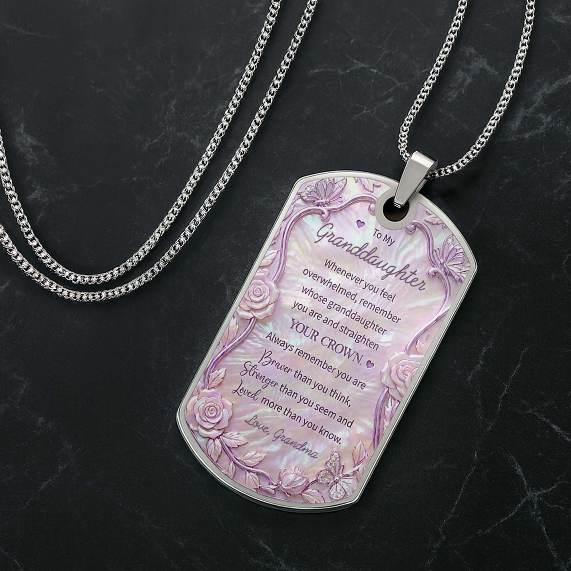 Personalized Birth Month Flower Dog Tag Necklace Custom Name for Daughter