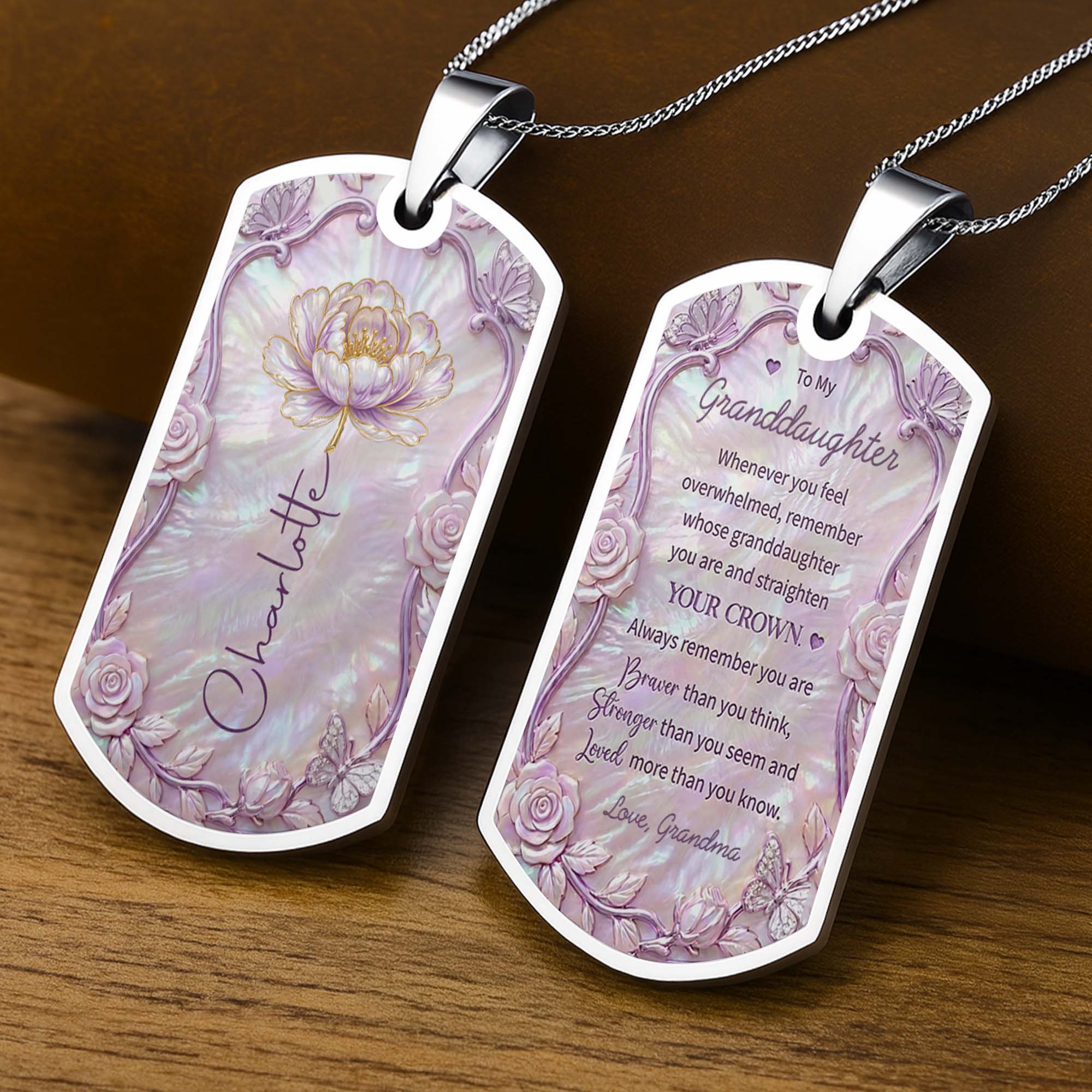 Personalized Birth Month Flower Dog Tag Necklace Custom Name for Daughter