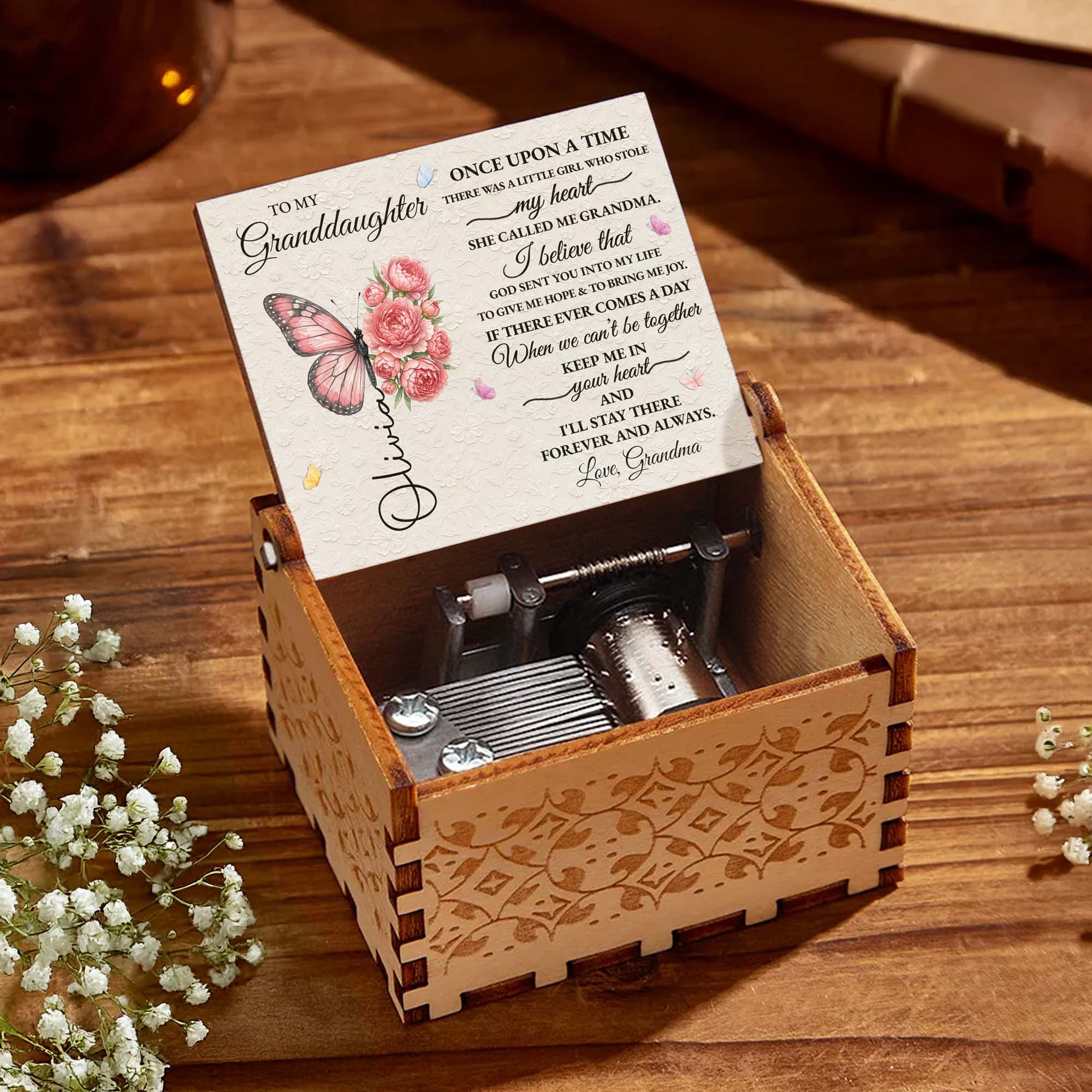 Personalized Wooden Music Box Custom Gift for Granddaughter