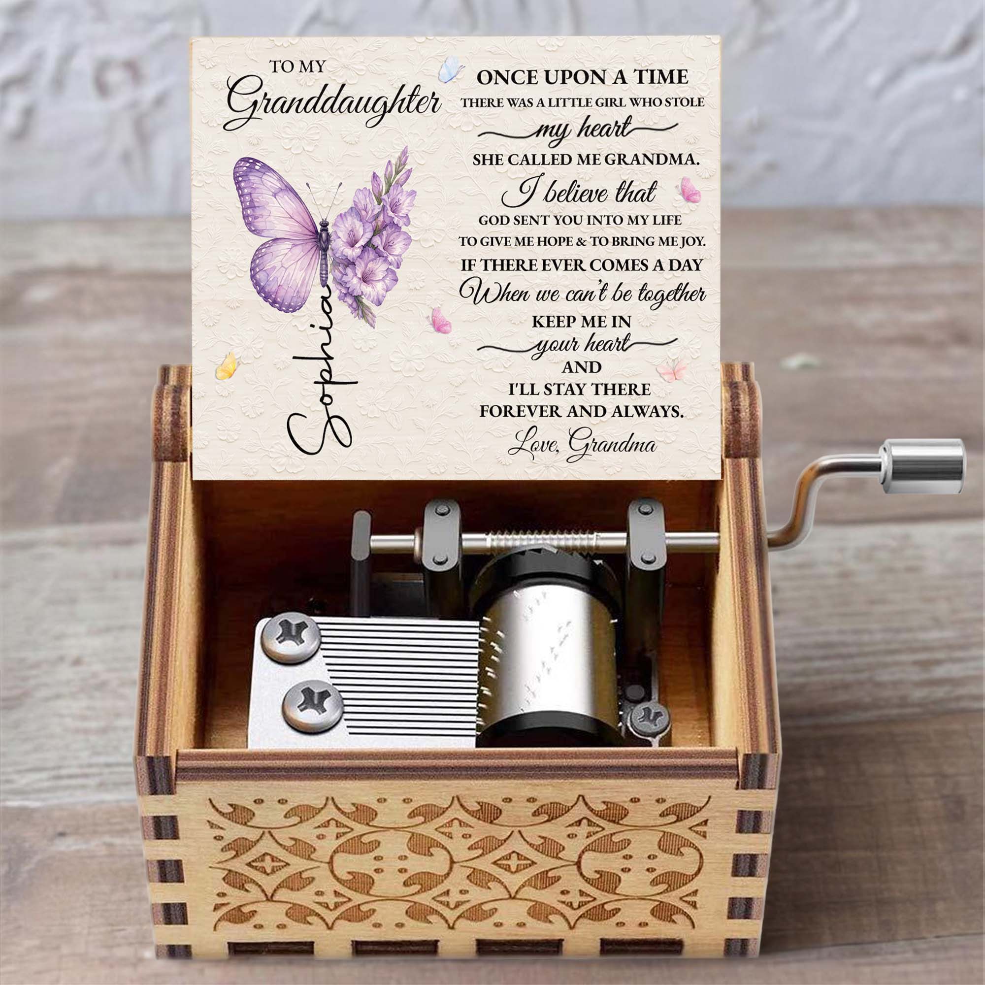Personalized Wooden Music Box Custom Gift for Granddaughter