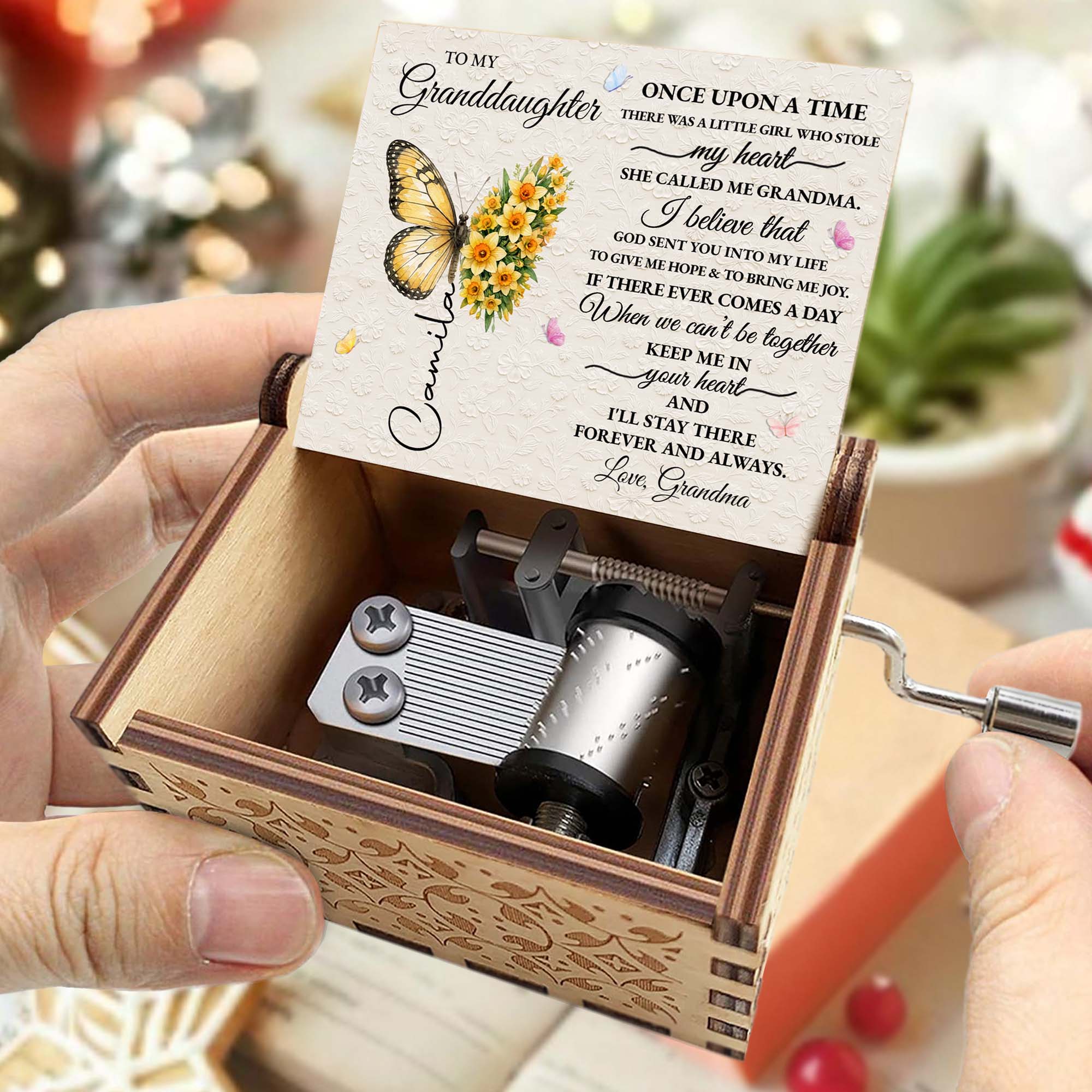 Personalized Wooden Music Box Custom Gift for Granddaughter
