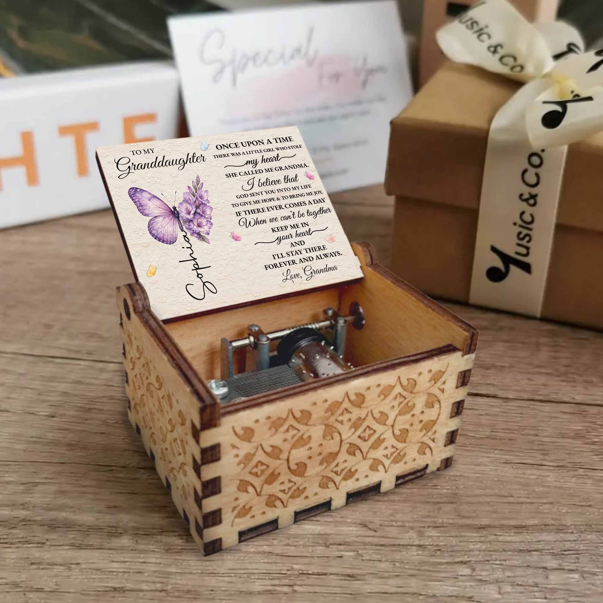 Personalized Wooden Music Box Custom Gift for Granddaughter